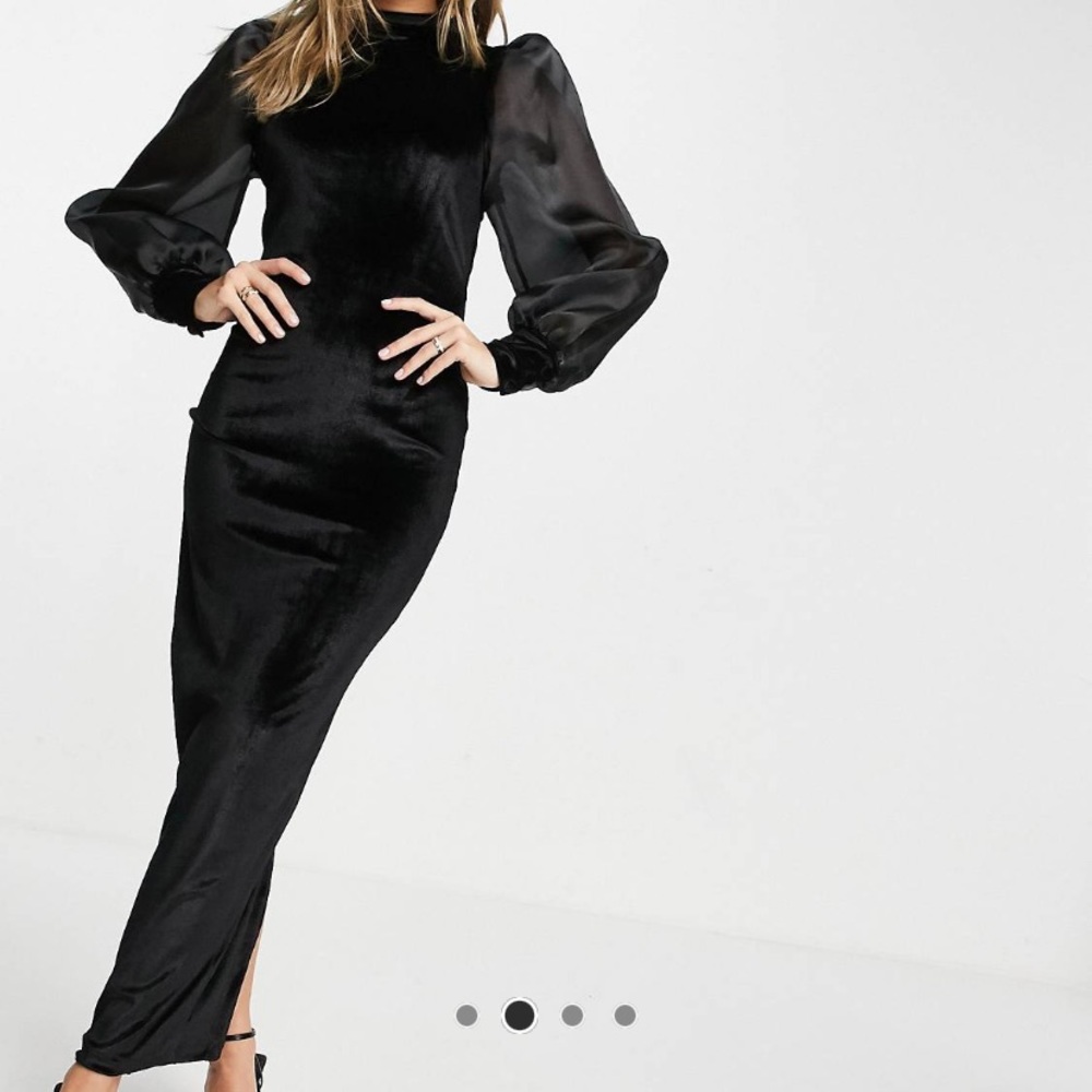 ASOS organza sleeve & velvet midaxi dress with open back in black Size 2